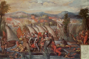 Die Gefangennahme von Guatemoc (ca. 1495-1522), der letzte Aztekenkaiser von Mexiko (Tafel Nr. 8)